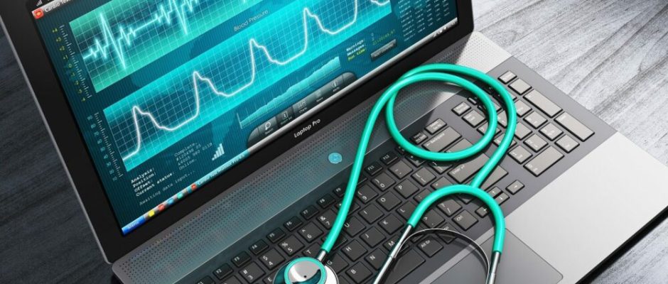 Laptop with medical diagnostic software and stethoscope Computer Diagnostic